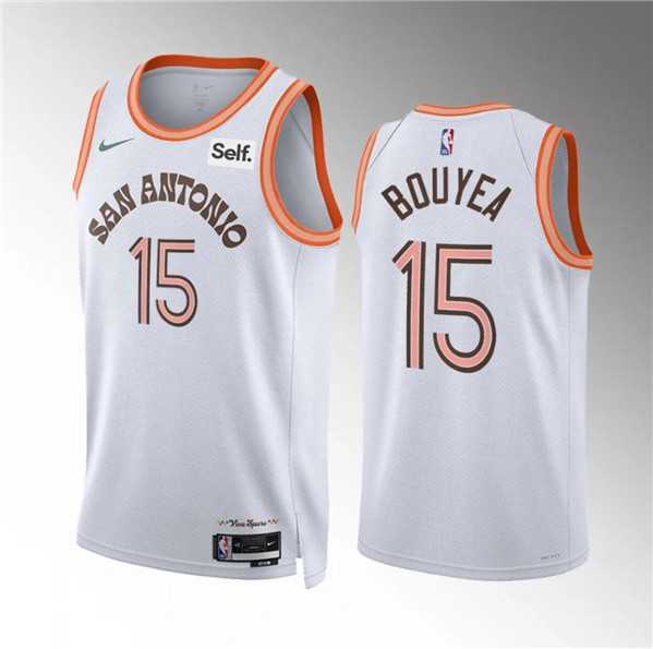 Mens San Antonio Spurs #15 Jamaree Bouyea White 2023-24 City Edition Stitched Basketball Jersey Dzhi